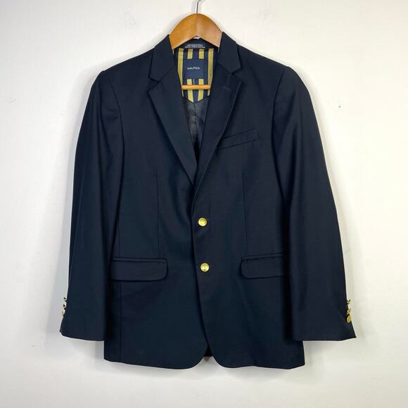 Nautica Classic Navy Blue Blazer Brass Buttons Nautical Jacket Preppy Boys 16 - Picture 1 of 11